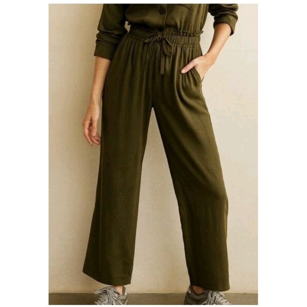 Anthropologie Darling NWT 100% Tencel Olive Wide Leg Tie Waist Pants Small